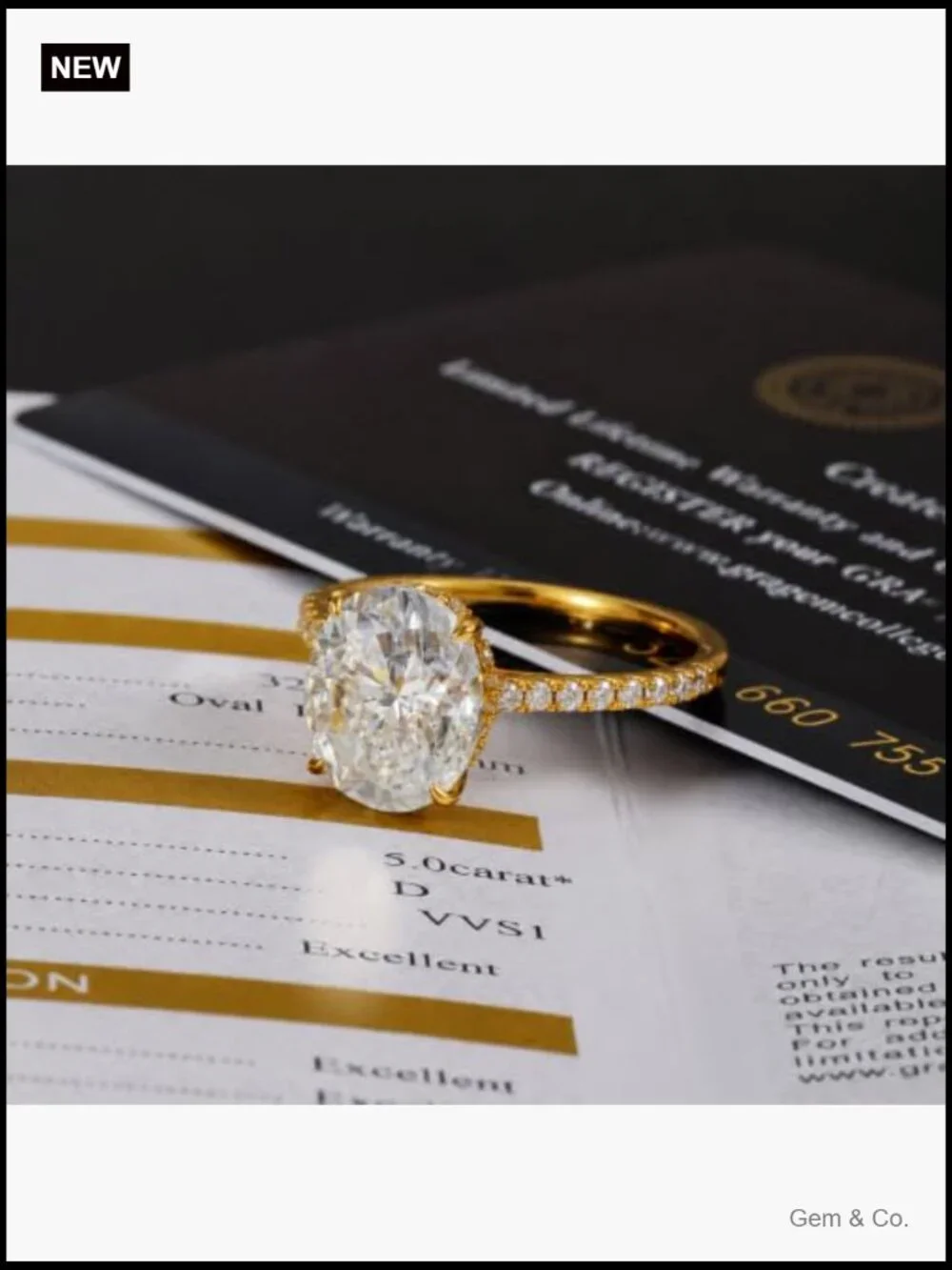 5 Carat Moissanite Solitaire Ring Sterling Silver 18K Gold Plating VVS1